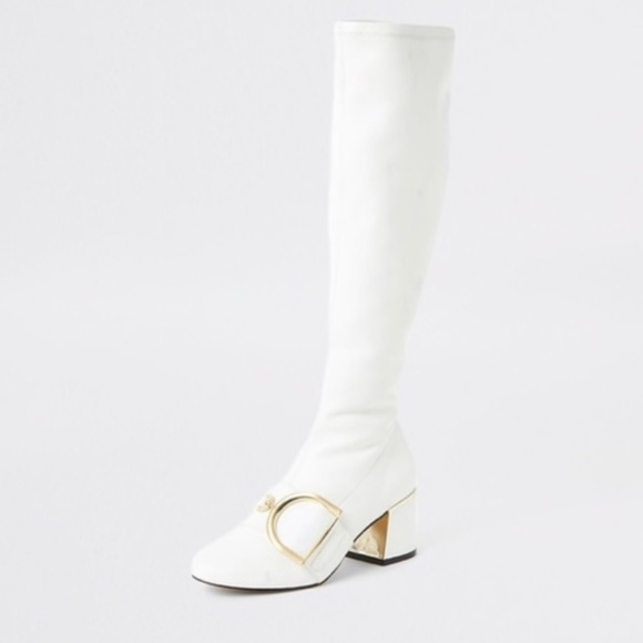 SOLD DO NOT BUY White Mod Faux Leather Knee High Boots - Picture 2 of 5